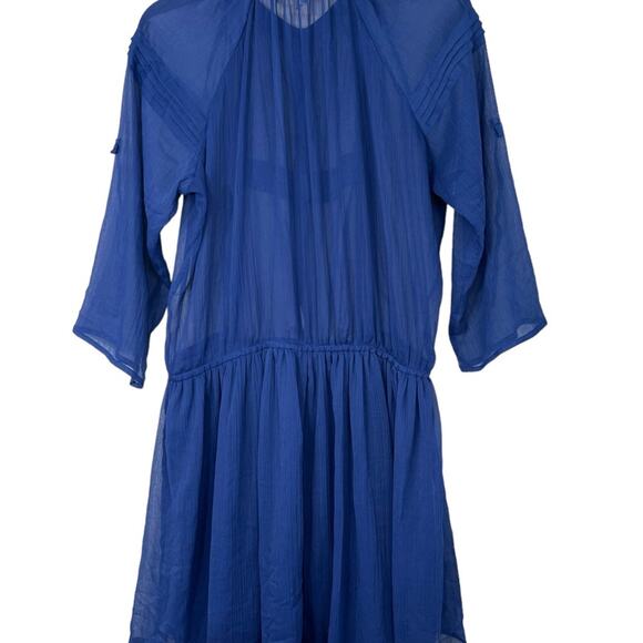 Anthropologie Staring At Stars Colbalt Blue Sheer Chiffon Dress Size Medium - Picture 6 of 14